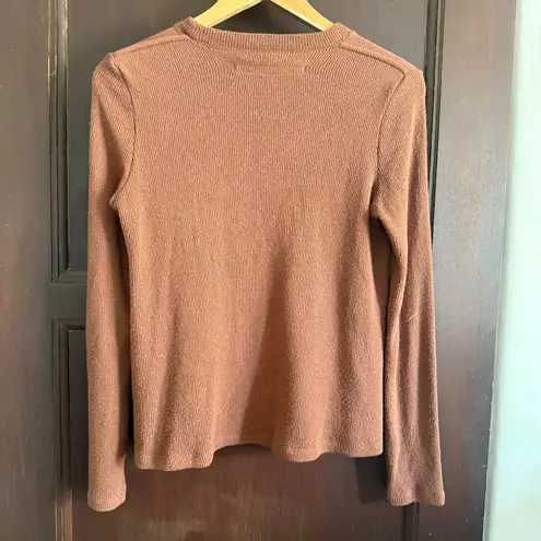 ENZO COSTA | Brown Long Sleeve Shirt RIb Knit | Extra Small Minimalist Size XS