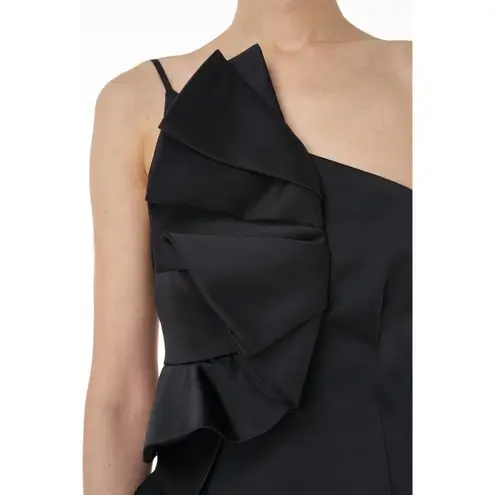 AMUR Hallie Satin Ruffle Mini Dress Black Womens Size 0