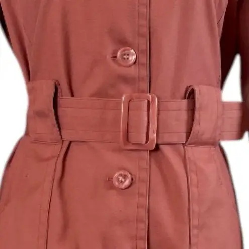 London Fog Vintage 60s Trench Coat Belted Collared Dark Pink Women’s Size 12