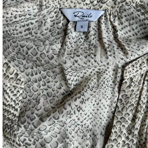 Rails  Jasmine Cream Snakeskin Smocked‎ Waist V-neck Mini Dress Size Small