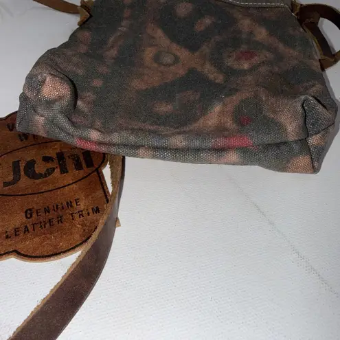 Uchi Gold Splattered Small Canvas Crossbody Equestrian Boho Vintage Wear Purse Brown