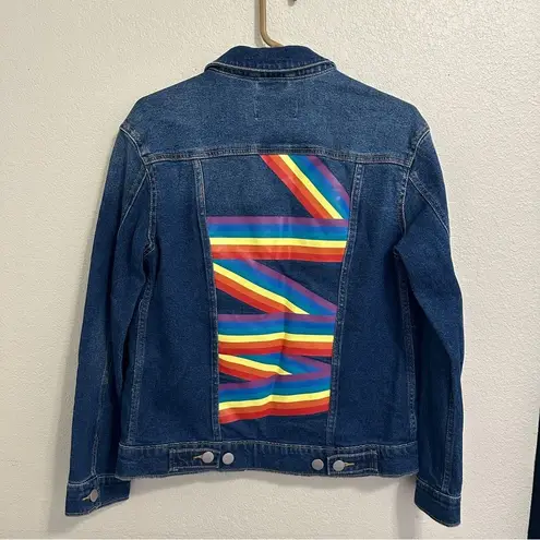 Target  womens gay pride rainbow LOVE denim blue jean jacket size XS lgbtqia