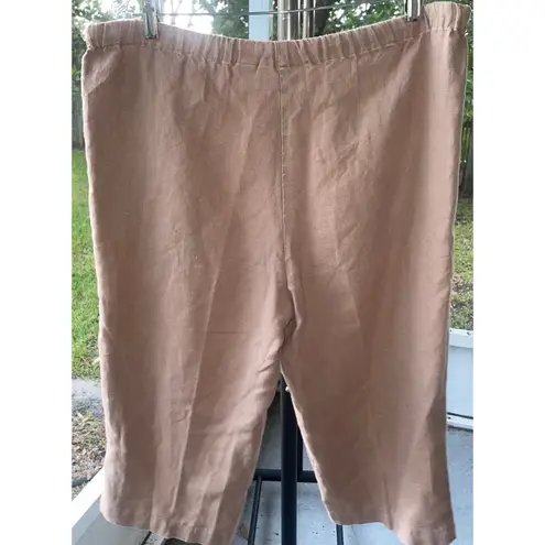 Orvis Sz Small 6 8 100% Linen Wide Leg Cropped Pants Brown Tan Beachy Comfort