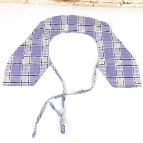 Ganni Collar Tie Neck Seersucker Check Diamond Purple Plaid One Size Cottage
