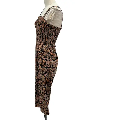 Evereve Maren Jumpsuit Smocked Wide Leg Sleeveless Print Brown Black Size Large