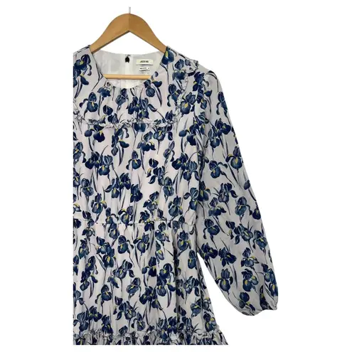 Jason Wu Dress Womens 10 White Blue Silk Floral Ruffle Mini Long Sleeve Designer