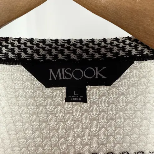 Misook Short Sleeve Stripe Open Jacket in White Pink Size Large