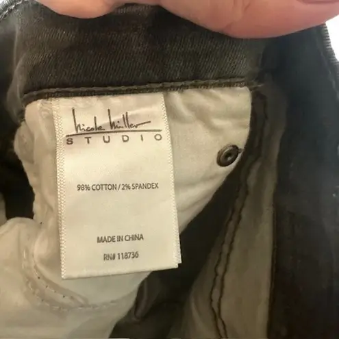 Nicole Miller  Green Camo Riveted Skinny High Rise Raw Hem Denim Jeans Women Sz 4