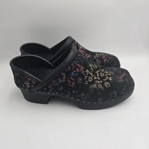 C&C Sweden Clogs Womens 39 US 7.5–8 Black Velvet Multicolor Floral Slip On Shoes - Image 3