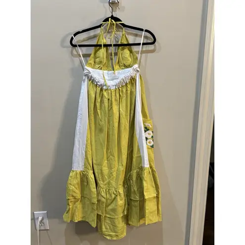 Fanm Mon Yamile Floral Embroidered Halter Tie Neck Midi Dress Size XS