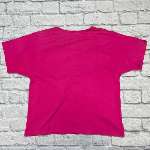 Handmade Vintage Glitter Puffy Paint Floral Logo Short Sleeve Shirt Pink Cropped Size M