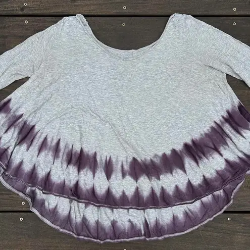 We The Free Grey w/ Purple Tie-Dye and Flowy Hem Free People  Washed Spring Tee