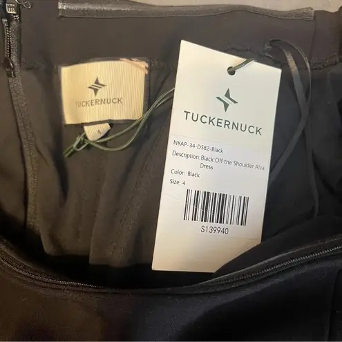 Tuckernuck NWT Black Off the Shoulder Alva Midi Sheath Dress Size 4 Formal Chic