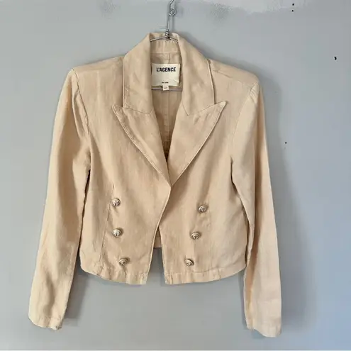 L'Agence Dolly Cropped Blazer Jacker Small Linen