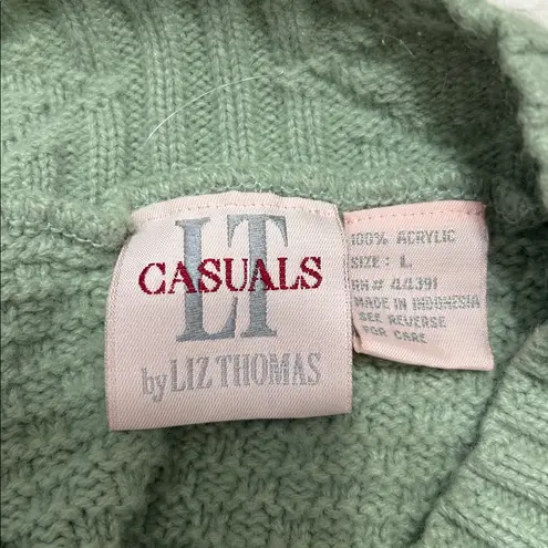 Vintage Liz Thomas Knit Sweater – Light Green Floral – Size L Size L