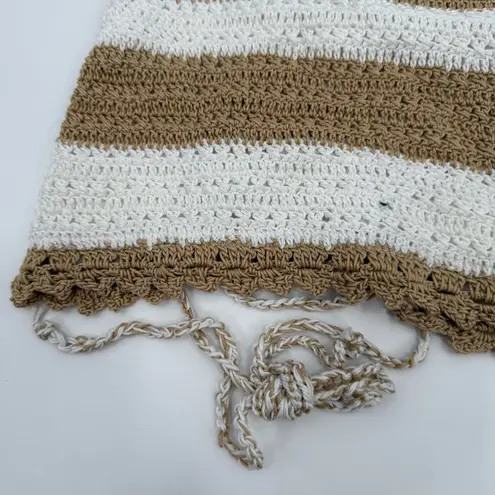 PQ SWIM PILYQ Blair Bikini Top Size XS/S Stripe Halter Crochet NEW Festival Boho Tan