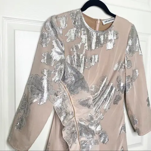 Self Portrait Self-Portrait Metallic Fil Coupe Ruffle Minidress in Blush Pink