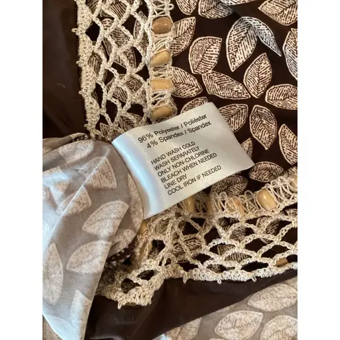 Oscar de la Renta brown & cream floral leaf beaded hem detail sleeveless dress M