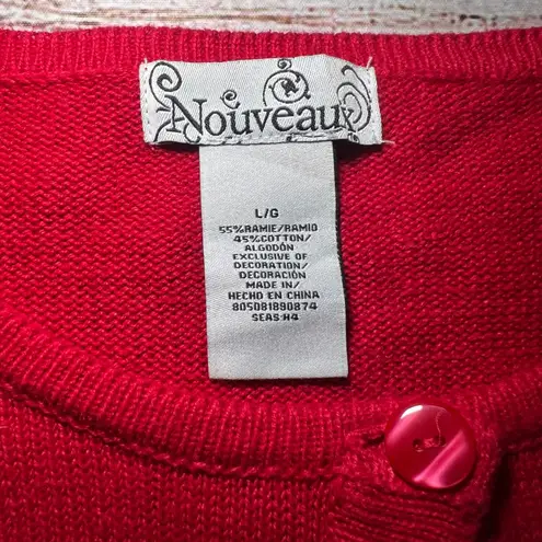 VTG 90s Christmas Cardigan Sweater Red Penguins Sequins Holiday Womens L Festive Size L