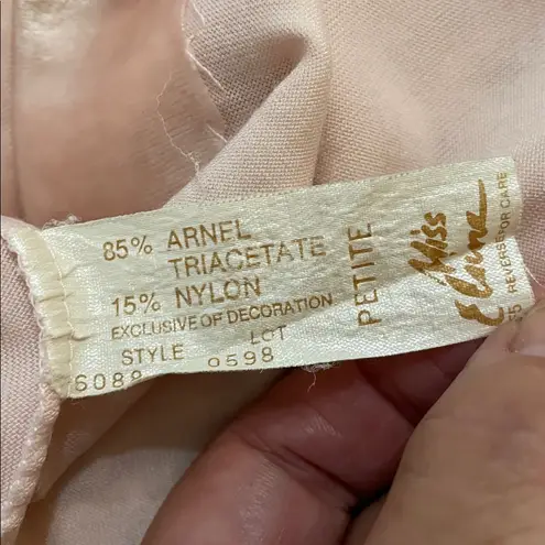 Miss Elaine Vintage 1980s Pink Velvet Like Long Robe Womens Petite USA Lace