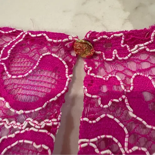 CeCe by Cynthia Steffe Floral Lace ShortSleeve Shift Dress Womens 6P FuchsiaPink