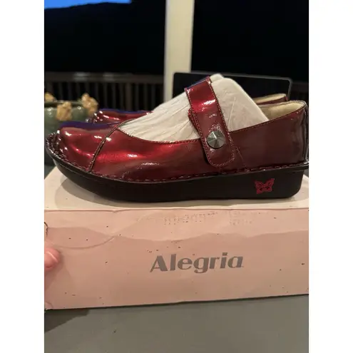 Alegria Leather Slip-On Mary Janes Faye Cherry Bomb Patent Size 37 US 7-7.5
