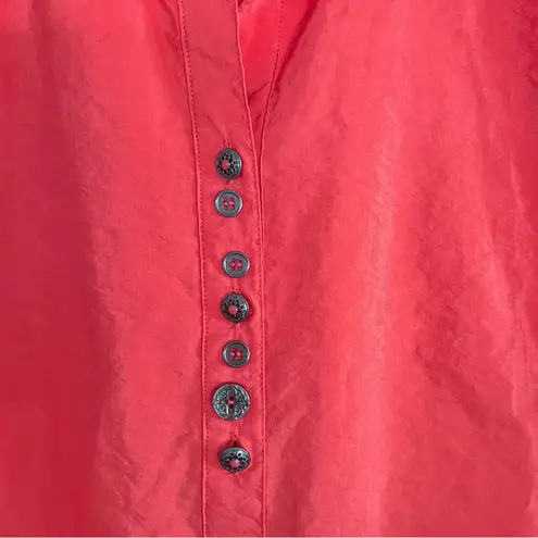 Ali Miles Crinkled Button Front Blouse Bright Coral Pink Collared Women’s Small