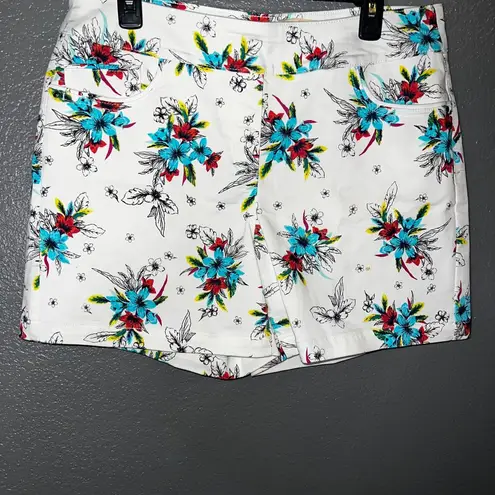 Westbound Floral Print Shorts White Stretch Casual Summer Women’s 14 Blue