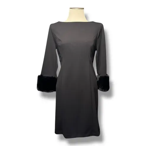 Alfani Faux Fur Trimmed Shift Dress Black 8