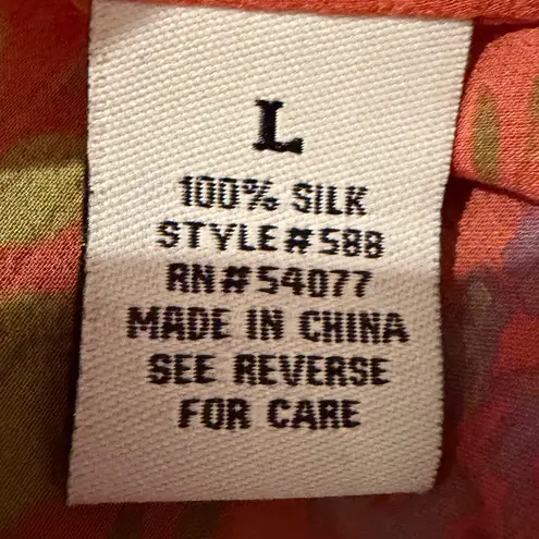 CAbi  Floral Silk Embroidered Tunic Top Blouse Women's Large Orange Boho Dainty