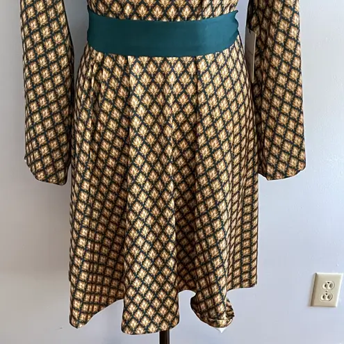 Unique Vintage Blue/Green & Gold Deco Motif Print Flare Dress- Size 3X (20)- NWT