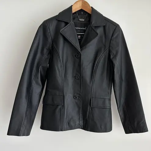 Vintage Leather Jacket Womens Small Button Front Goth Punk Minimalist Tanners NY Black