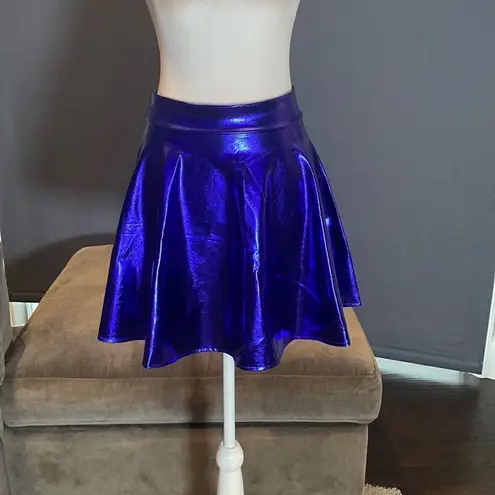 Women’s Shiny Blue Metallic Looking Flared Mini Skirt Size S