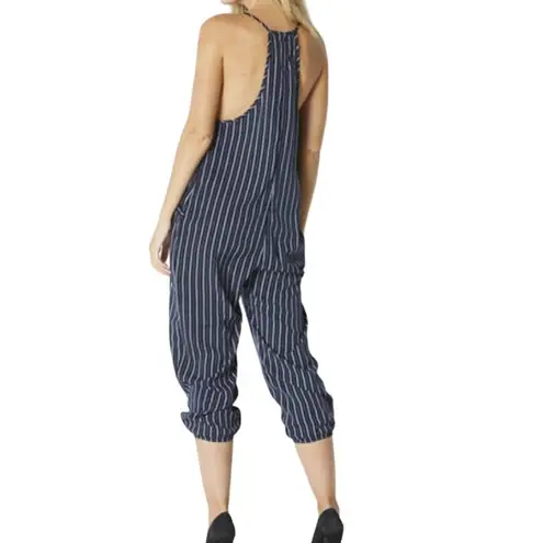 Dress Forum  V-Neck Black Striped Racerback Sleeveless Cropped Jumpsuit Large