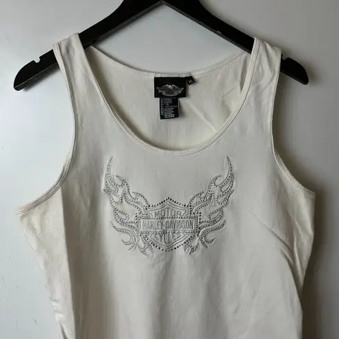 Harley Davidson Vintage Y2K  Tank Top Womens White XL Extra Large Studs Cotton