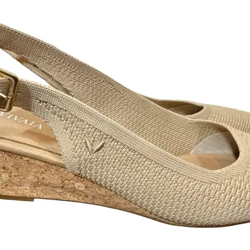 Vivaia Almond Toe Beige Slingback Wedge Tamia in Almond Crochet