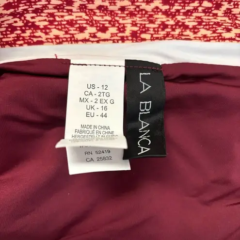 La Blanca Bikini Bottoms Womens 12 Burgundy Boho Running Stitch Hipster Swim