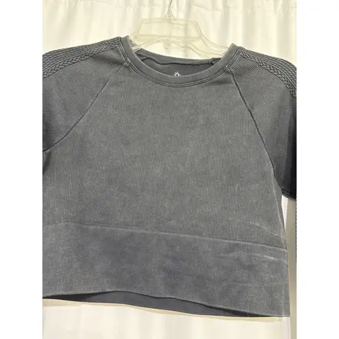 OFFLINE by Aerie Ribbed Cropped Long Sleeve Workout Top L Charcoal Grey Gray Size L