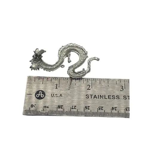 Silver Dragon Earrings Mystical Chinese Fantasy Intricate Detailing 2.25"