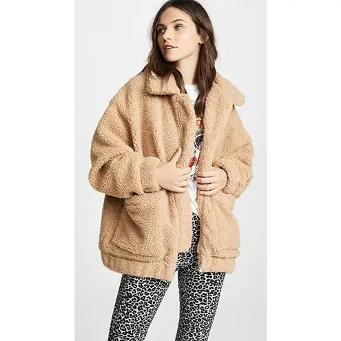 I am gia I.AM.GIA Pixie Caramel Tan Zip Up Sherpa Teddy Coat Size XS FLAWED