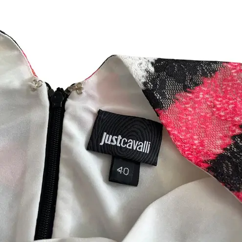 Just Cavalli Multicolor Abstract Print Lace Sleeveless Cross Draped Crop Blouse