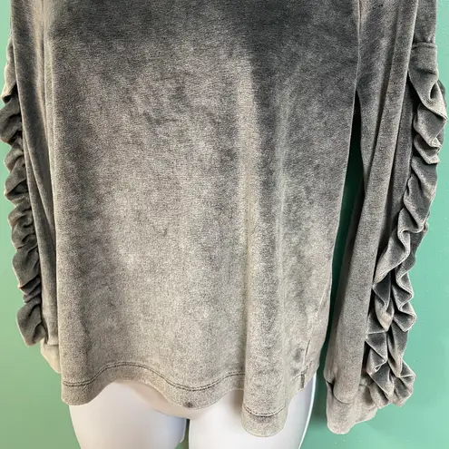 cupio Gray Velour Ruffle Sleeve Pullover