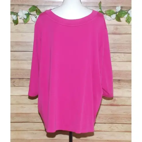 Liz&Me Pink Short Sleeve Knit Top Size 3X 26W 28W Stretch Mock Bling Undershirt