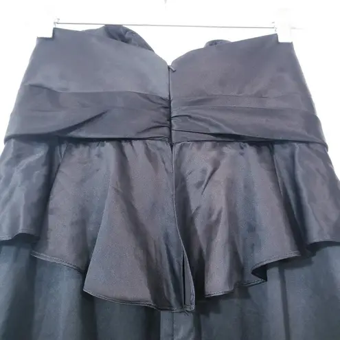 AMSALE Satin Peplum Strapless Long Gown Evening Dress Sweetheart Neckline Black Size 8