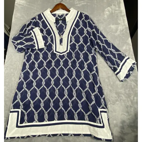 Debbie Katz Tunic Shirt Dress XL Cover Up White Navy SANDY PIPER Resort Boating Blue