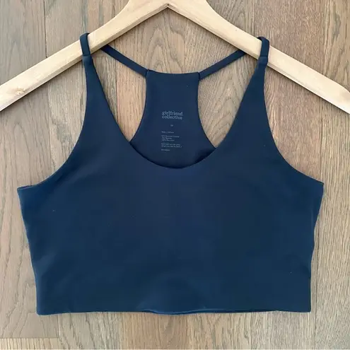 Girlfriend Collective Sustainable Cleo Halter Sports Bra Top Navy Blue Medium