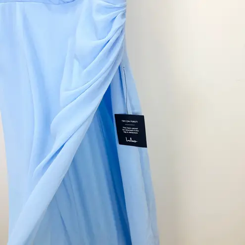 Lulus  Glamorous Disposition Light Blue Ruched Maxi Dress Formal Long Large NWT
