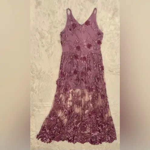 Dress the Population Sidney Deep V-Neck 3D Lace Lavender Gown Sz L