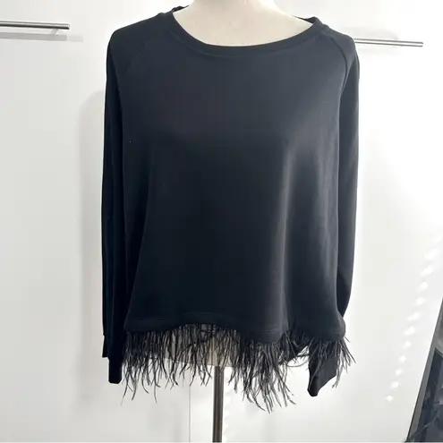 Evy's Tree Size 1X Black Feather Fringe Round Neck Pullover Sweater Cozy Chic