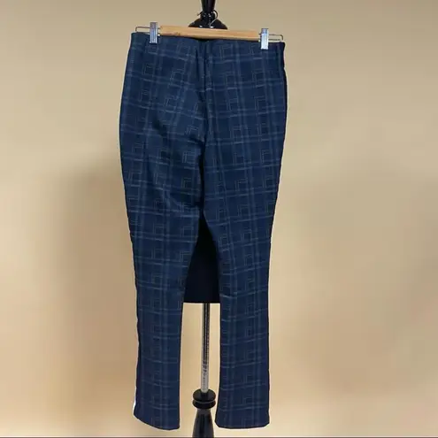 Lea & Viola 🛍️ High Rise Navy Blue Plaid Tapered Skinny Stripe Pants Size S